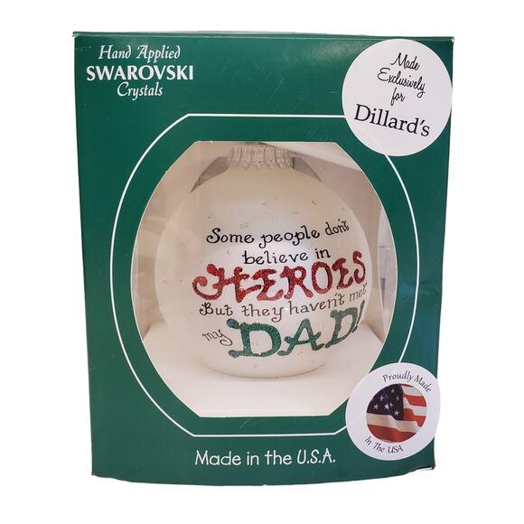 Swarovski Crystal Christmas Ornament Heart Gifts by Teresa Ornament Dad is Hero - Picture 11 of 11